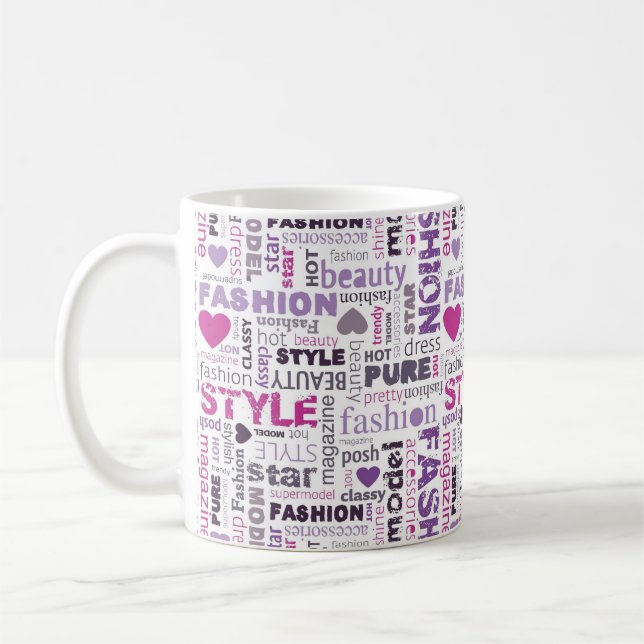 Taza De Café Moda variada y palabras de estilo en un collage (Izquierda)