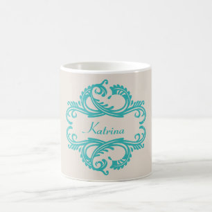 Taza De Café Moda verde azulada Damask Mug