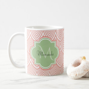 Taza De Café Moda Vieiras Arqueadas De Color Rosa Monograma Ver