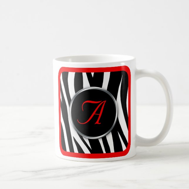 Taza De Café Moda Zebra Print Red Monograma mug (Derecha)