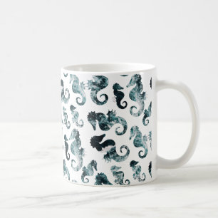 Taza De Café Modelo abstracto de los seahorses de la aguamarina