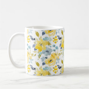 Taza De Café Modelo amarillo y azul de la acuarela