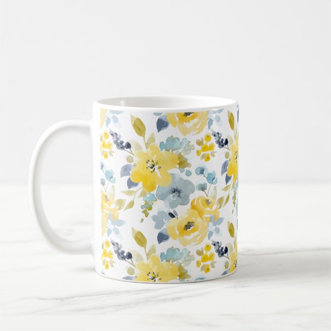 Taza De Café Modelo amarillo y azul de la acuarela (Izquierda)