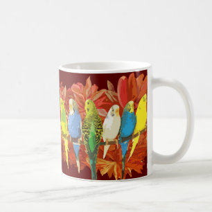 Taza De Café Modelo colorido de los budgies