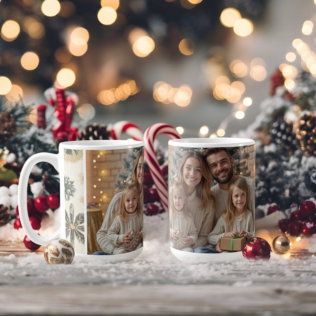 Taza De Café Modelo de copos de nieve con foto de oro moderno (Modern Gold photo Snowflakes pattern Coffee Mug)