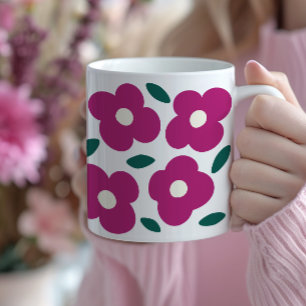 Taza De Café Modelo de flor retro de resumen magenta rosa