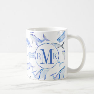 Taza De Café Modelo de la ballena azul de la acuarela