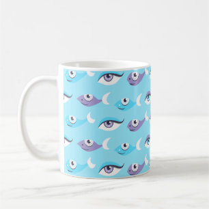 Taza De Café Modelo de ojos púrpuras y azules y de pescados en