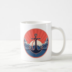 Taza De Café Modelo del ancla y de onda del mar