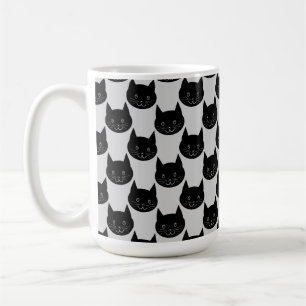 Taza De Café Modelo del gato negro en gris claro.