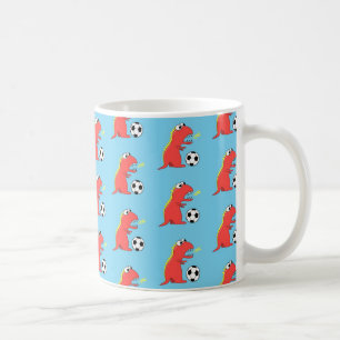 Taza De Café Modelo divertido azul del fútbol del dinosaurio