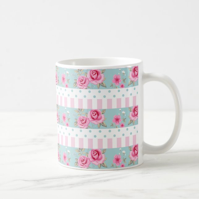 Taza De Café Modelo floral romántico de los rosas del rosa y de (Derecha)