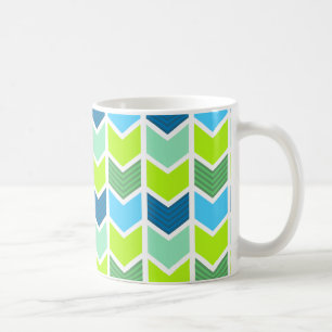 Taza De Café Modelo geométrico verde y azul moderno de Chevron