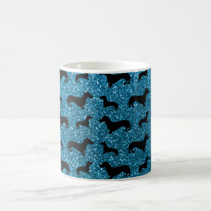 Taza De Café Modelo lindo del purpurina del dachshund del azul