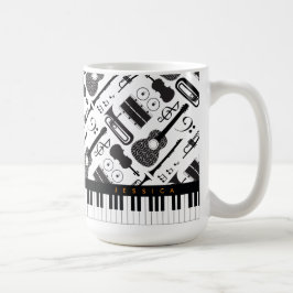 Taza De Café Modelo moderno de instrumentos musicales en blanco