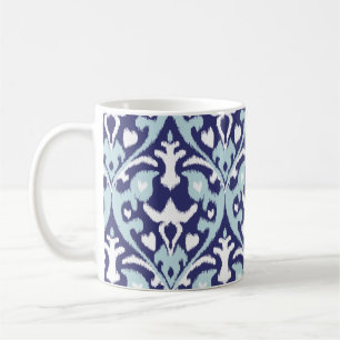 Taza De Café Modelo tribal moderno del ikat femenino azul y