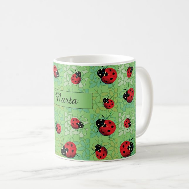 Taza De Café Modelo verde de los pétalos de la mariquita (Anverso derecho)