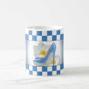 Taza De Café Modelo y flores del inspector del tacón alto del