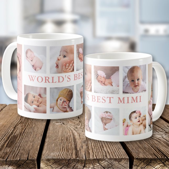 Taza De Café Modern 10 Photo Collage Pink World's Best MImi (Subido por el creador)
