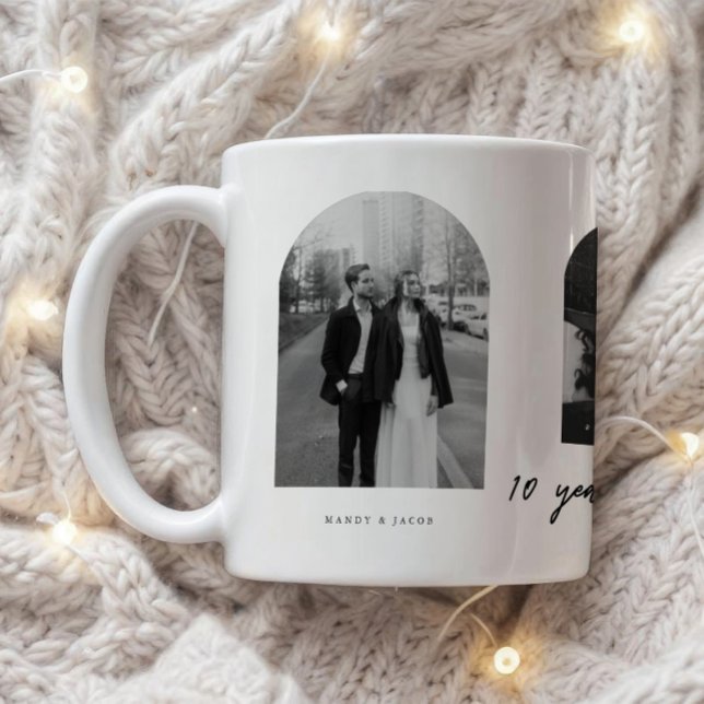 Taza De Café Modern 10-Year Anniversary Wedding Couple Photos (Subido por el creador)