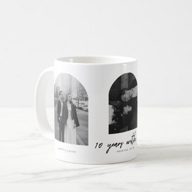 Taza De Café Modern 10-Year Anniversary Wedding Couple Photos (Anverso izquierdo)