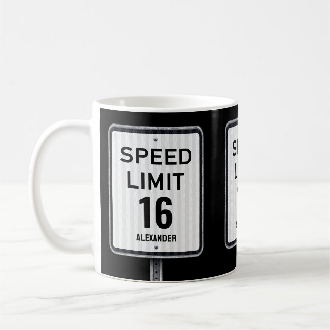 Taza De Café Modern 16th Birthday Speed Sign (Izquierda)