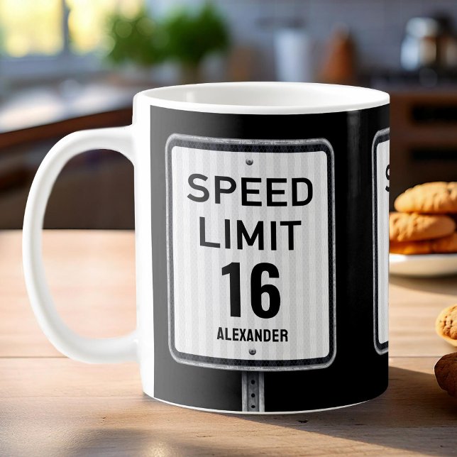 Taza De Café Modern 16th Birthday Speed Sign (Subido por el creador)