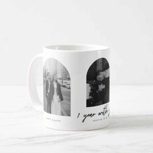 Taza De Café Modern 1st Anniversary Couple 3-Photo Arch (Anverso izquierdo)