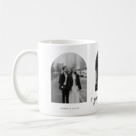 Taza De Café Modern 1st Anniversary Couple 3-Photo Arch
