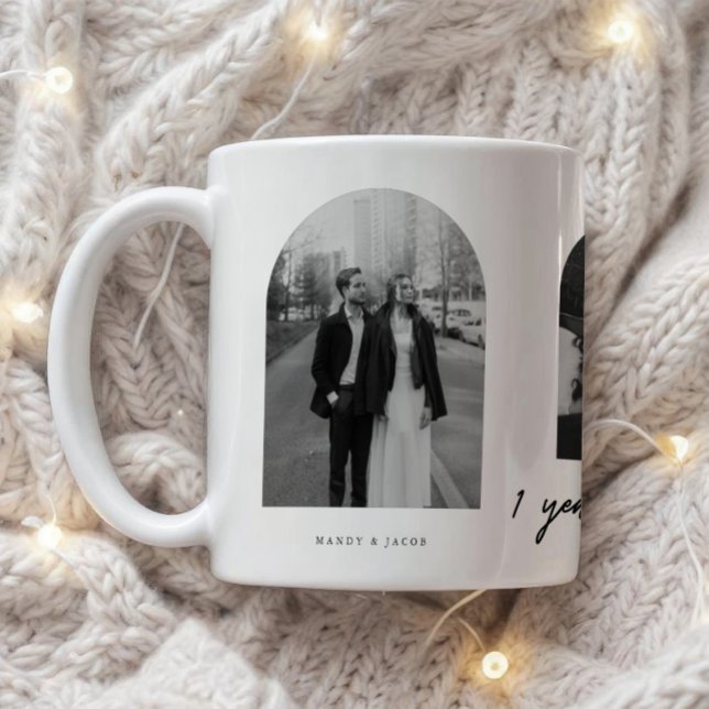Taza De Café Modern 1st Anniversary Couple 3-Photo Arch (Subido por el creador)