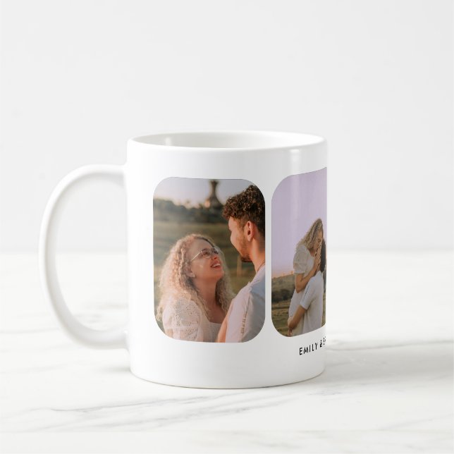 Taza De Café Modern 4-Photo Wedding Couple Names (Izquierda)