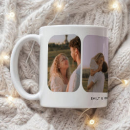 Taza De Café Modern 4-Photo Wedding Couple Names