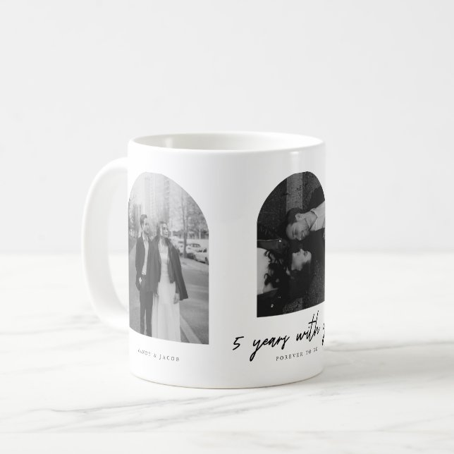 Taza De Café Modern 5 Year Anniversary 3-Photo Wedding Couple (Anverso izquierdo)