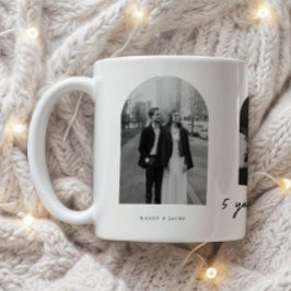 Taza De Café Modern 5 Year Anniversary 3-Photo Wedding Couple