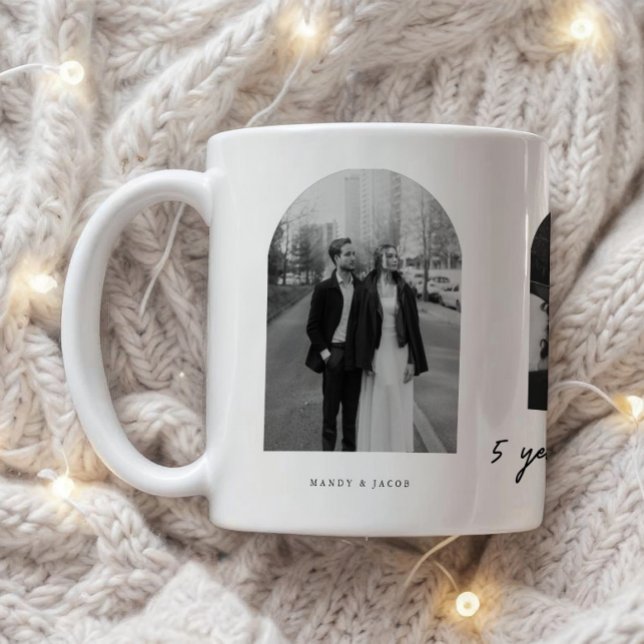 Taza De Café Modern 5 Year Anniversary 3-Photo Wedding Couple (Subido por el creador)