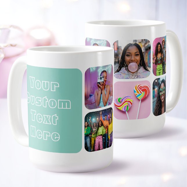 Taza De Café Modern 6 Custom Photo Text Besties Retro Green (Subido por el creador)