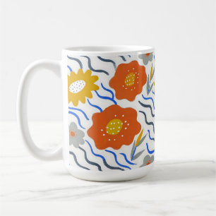 Taza De Café Modern Abstract Flowers Vibrant Wavy