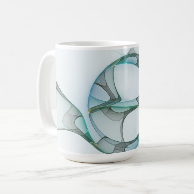 Taza De Café Modern Abstract Fractal Art Blue Turquoise Gray (Anverso izquierdo)