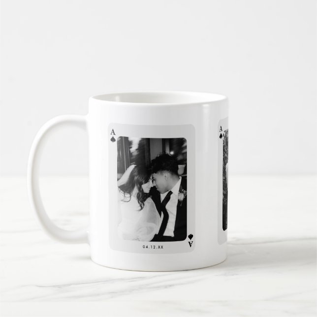Taza De Café Modern Ace of Spades 3 Couple Photos Custom (Izquierda)