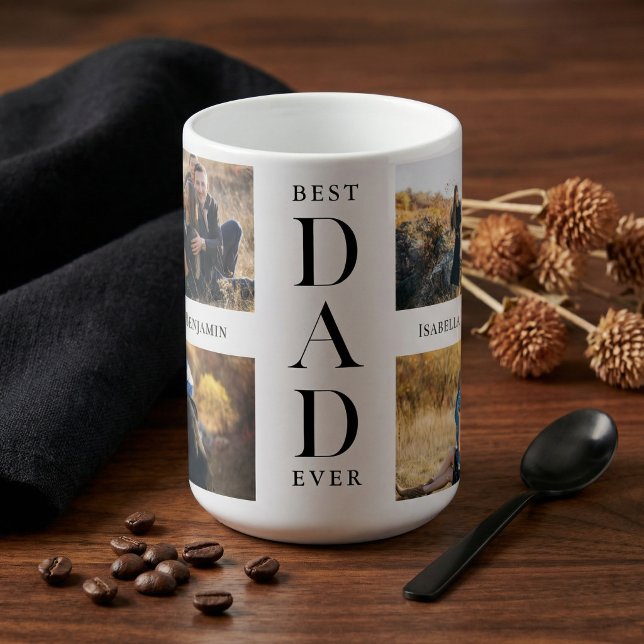 Taza De Café Modern Best Dad Ever Personalized Photo Collage (Modern Best Dad Ever Personalized Photo Collage Coffee Mug)