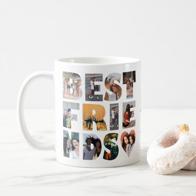 Taza De Café Modern Best Friends 12 Collage de fotos BFF Bestie (Con donut)