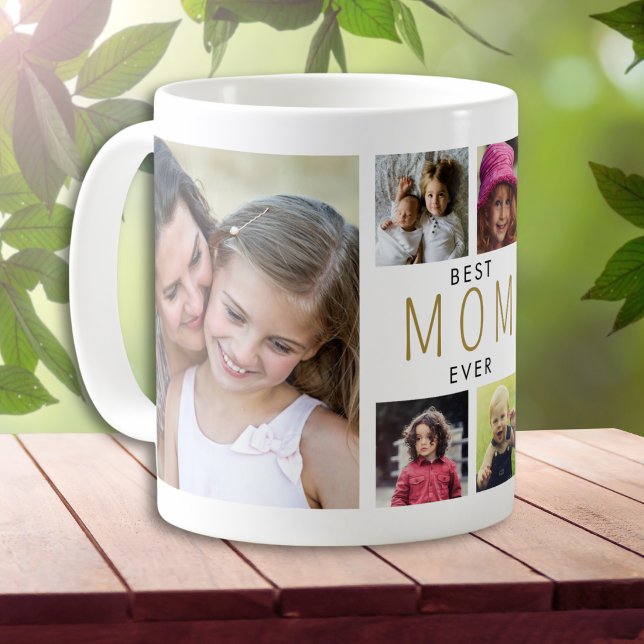 Taza De Café Modern Best mom Ever 6 Collage de Fotos Blanco (Subido por el creador)