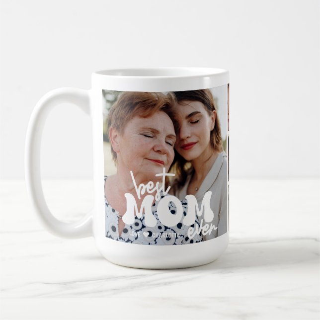 Taza De Café Modern Best Mom Ever Custom Photo Collage Mother (Izquierda)