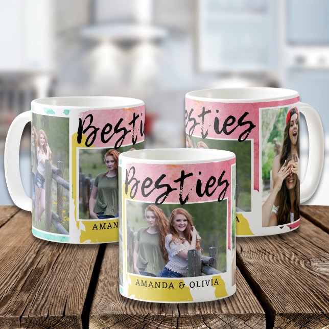 Taza De Café Modern Besties Best Friends Nombres 3 Collage de f (Subido por el creador)