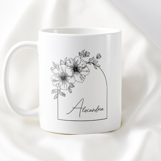 Taza De Café Modern Black Script Beautiful Arch Elegant Floral (Modern Black Script Beautiful Arch Elegant Floral Coffee Mug)