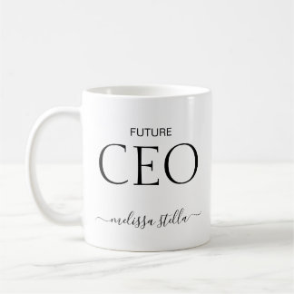 Taza De Café Modern Black & White Future CEO Name | Girly Gift