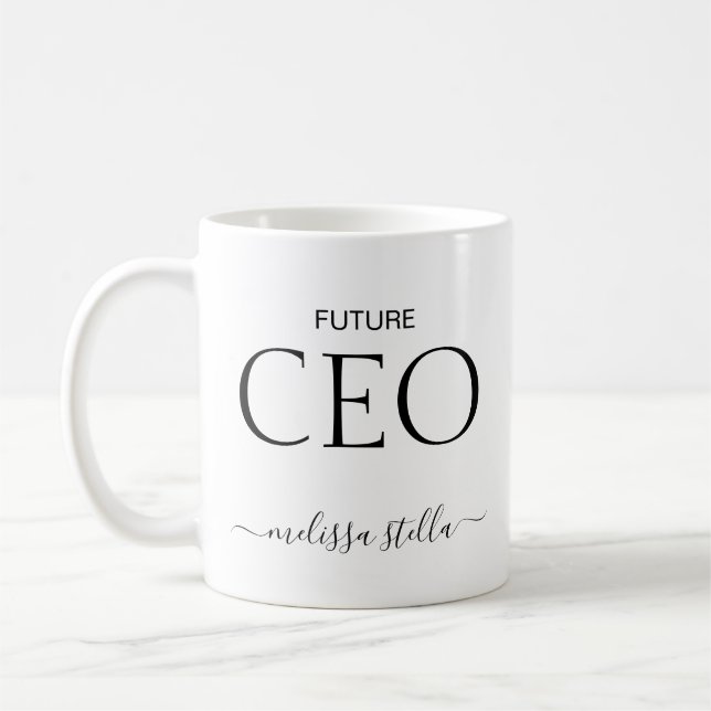 Taza De Café Modern Black & White Future CEO Name | Girly Gift (Izquierda)