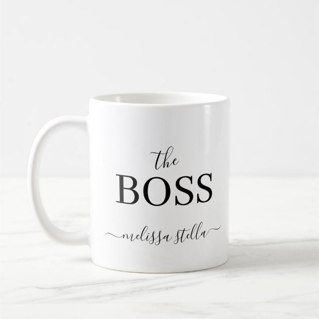 Taza De Café Modern Black & White The Boss Name | Girly Gift (Izquierda)