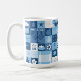 Taza De Café Modern Blue Hanukkah Symbols Mug