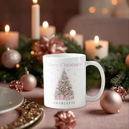 Taza De Café Modern Blush Christmas Tree – Personalized Holiday